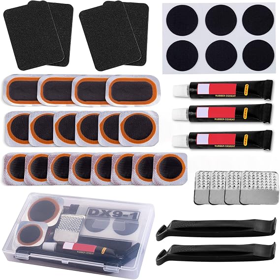 Puncture Repair Kit, Puncture Repair Kit Bike Tyre with 18PCS Vulcanizing Patches,Glueless Patchs,Metal Rasp,Lever,Sandpaper for Cycling, Motorcycle, BMX, ATVs
