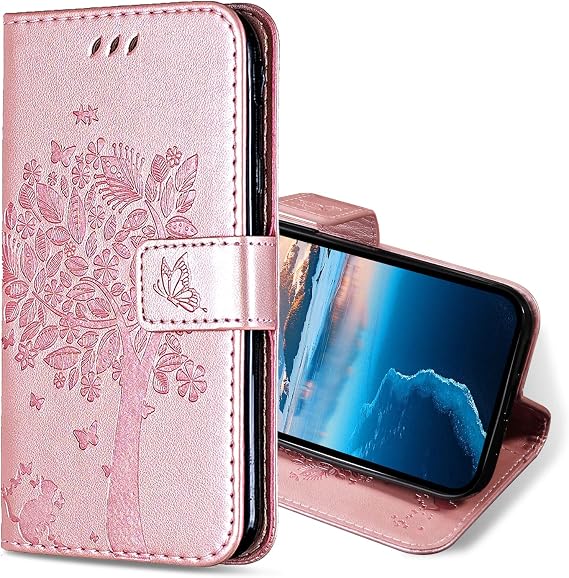 Mobile Phone Case for Huawei Y6 2019 Case PU Leather Protective Case with Card Slot Flip Case Foldable Shockproof Case for Huawei Y6 2019 (Rose Gold)