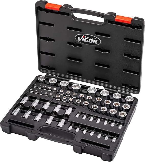 ViGOR T Socket Set V7920N, 60 Tools, 1/4", 3/8", 1/2" Square, E Profile, T-Profile, for BMW, VAG, MERCEDES-BENZ, AUDI, MAN, FORD, OPEL