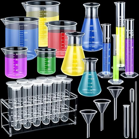 42pcs Plastic Clear Beakers Test Tubes Set Max 1000ml with Rack