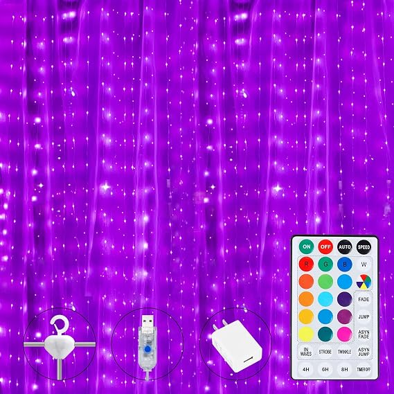 16 Colors Changing Curtain Lights - 250 LED 9.8 X 8.8 FT Fairy String, 7 Modes Twinkle with Remote, Backdrop Wall Hanging Dripping for Bedroom