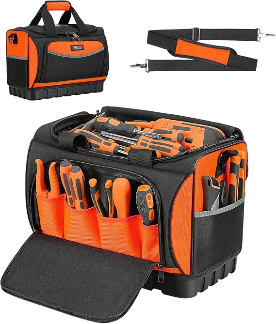 Tool Bag, 16 Inch 18-Pockets Heavy-Duty Waterproof Hard Bottom