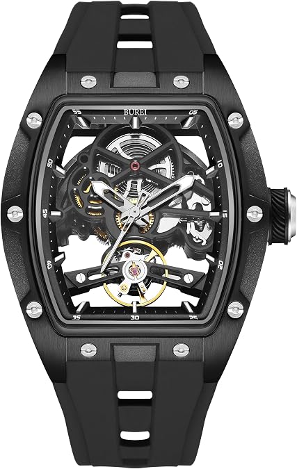 BUREI Men's Watch, Analog Automatic Watch Luxury Stainless Steel Waterproof Men Watch