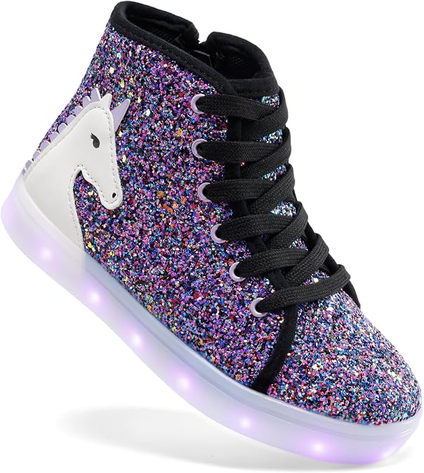 FabKids Girls Boys Light Up Shoes Fashion High Top Sneakers Cute Print Footwear for Toddler Little Kid Big Kid