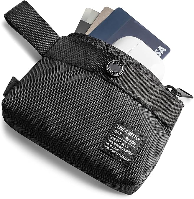 Ringke Mini Pouch [2-Way Bag Miniature] Nylon Carrying Pouch Small Bag for AirPods, Galaxy Buds, Earphones, Cards, ID
