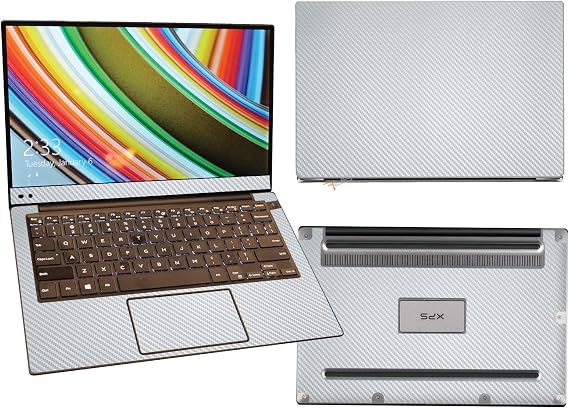 Decalrus - Protective Decal for DELL XPS 13 9343 9350 9360 (13.3" Screen) Laptop Silver Carbon Fiber Skin Skins Decal for case Cover wrap CF2015xps13Silver