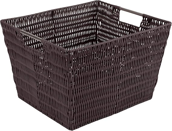Simplify 15"x13"x10" Large Woven Basket for Storage with Handles, Nursery, Playroom, Toys, Bedroom, Closet, Clothes, Office, Decorative Organizer Rattan Totes, Chocolate