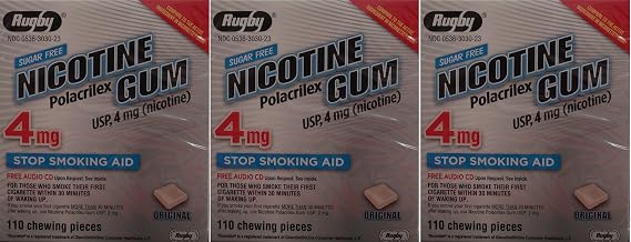 Nicotine Gum 4mg Sugar Free Original Generic for Nicorette 110 Pieces per Box Pack of 3 Total 300 Pieces
