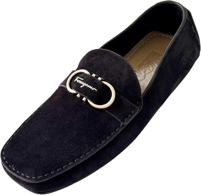 Ferragamo PALINURO Gancini Black Suede Leather Loafers Men's Moccasin (Salvatore