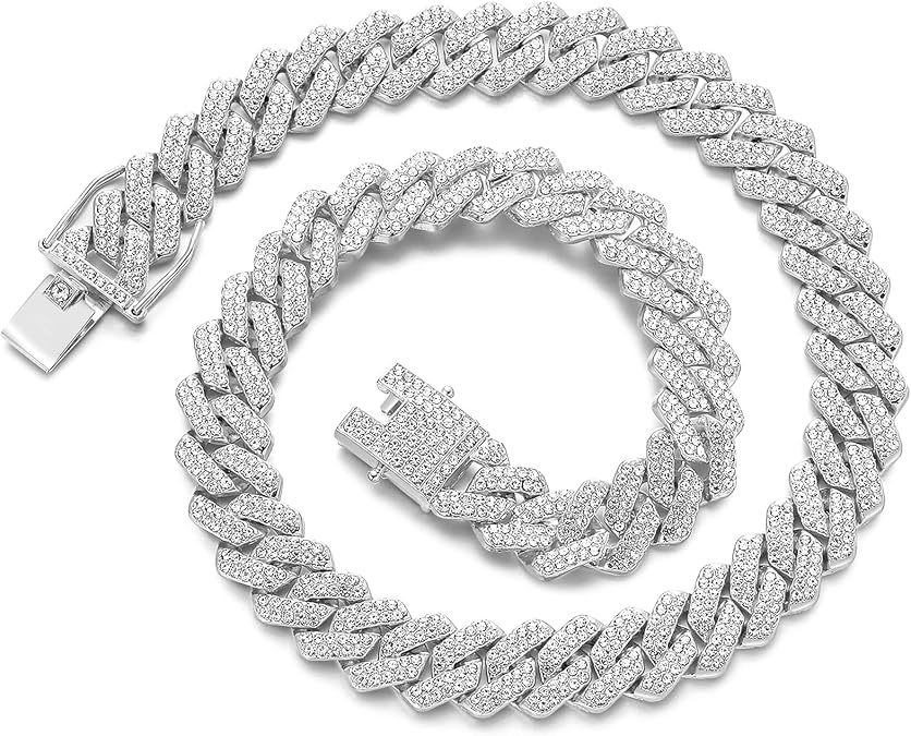 JUNVirtuous Cuban Link Chain Mens Iced Out Miami Cuban Necklace Silver/Gold Bling Diamond Hip Hop Jewelry for Women