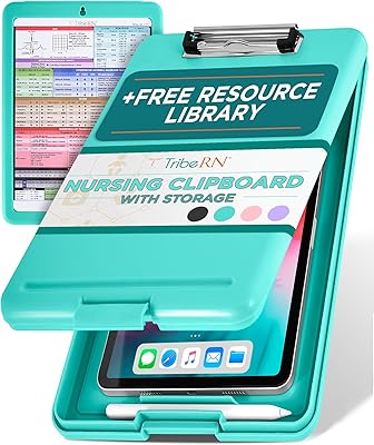 Tribe RN Nursing Clipboard with Storage - Medical Clipboard Nursing Essentials for Nurses and Nursing Students School Supplies with Quick Access Reference Guide Mint