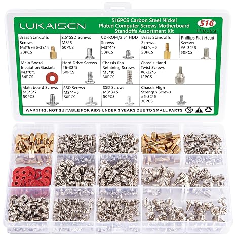 516Pcs Computer Screws Kit, M3 6-32 Motherboard Standoffs for SSD