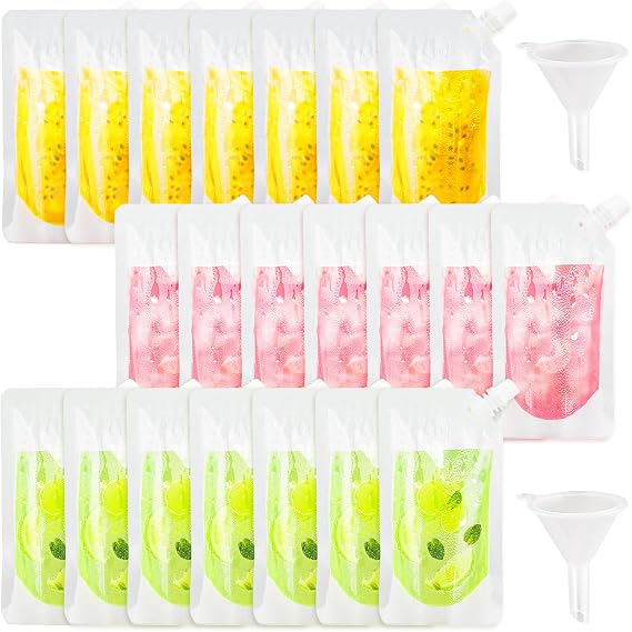 30pcs Clear Drink Pouches for Festivals, 250ml Drinks Pouches with Spouts and Funnel, Leak Proof Juice Liquid Pouches Bags, Beverage Bags Stand Up Hip