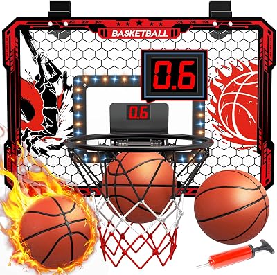 OZMI Over The Door Basketball Hoop Indoor for Kids, Mini Basketball Hoop with Balls Lights丨Sound丨 LED Scoreboard丨2 Modes丨Door Hanging 丨Bedroom Toys Gifts for 3-5 6 7 8 9 10 11 12-14 15 Year Old Boys