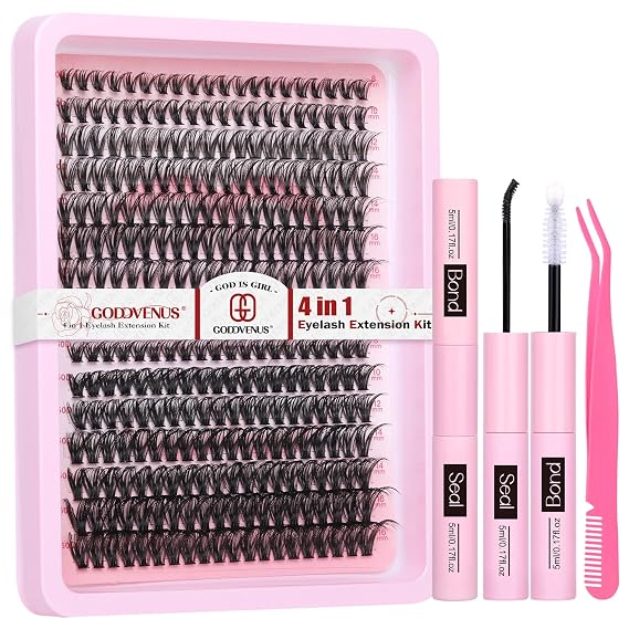 DIY Lash Extension Kit Individual Lashes Kit Eyelashes Extension Kit 40D+50D Lash Clusters with Lash Bond and Seal, Eyelash Tweezers, Eyelashes Applicator Tool in Lashes Extension Kit by Goddvenus