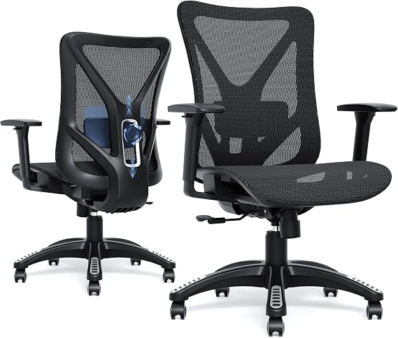 Ergonomic Office Chair, Mesh Computer Desk Chairs with BIFMA X5.1 Certified, Adjustable Lumbar Support, 3D Arm, Tilt Back, Wide Seat, Comfy Swivel Work Task Chair for Company and Home (Obsidian Black)