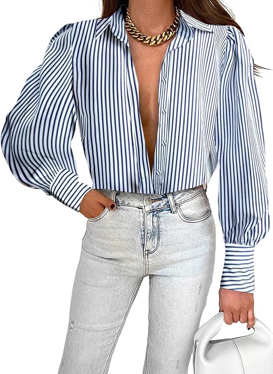 EVALESS Womens Tops Button Down Shirts Print Long Sleeve Blouses for Women Fashion 2026