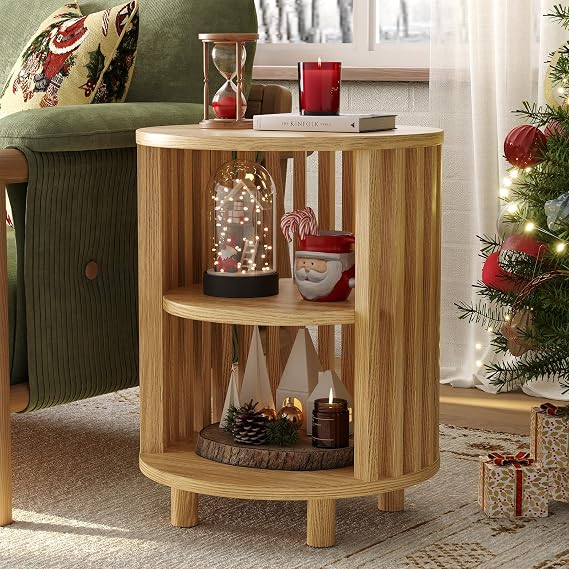 Round End Table, Wood Side Tables for Living Room,Oak