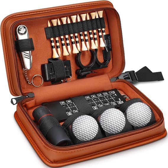 YOREPEK Golf Gifts for Men, Complete Golf Accessories Kit PU Leather Case | Golf Set with Balls, Tees, Monocular, Divot Tool, Scorekeeper, Golf Ball Clip, Brush, Golf Gifts for Dad, Golf Stuff for Men