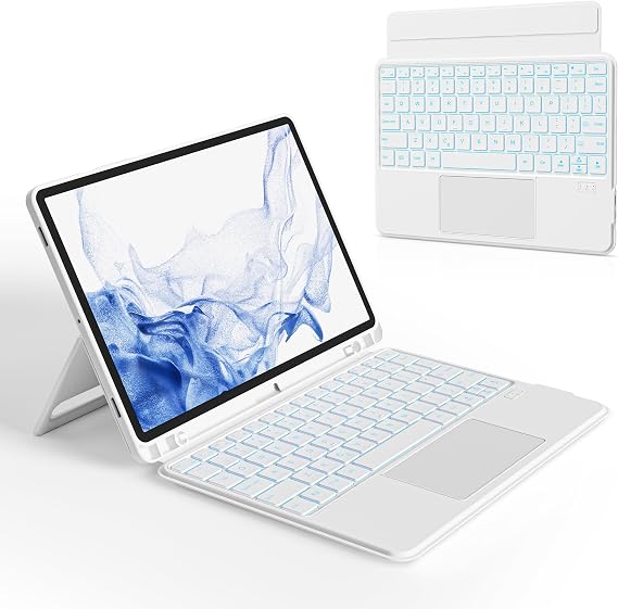 nimin Detachable Keyboard Cases for 12.4-inch Samsung Galaxy Tab S7+/S8+/S7FE,Built-in S Pen Holder and Trackpad,7-Color Backlit, Auto Sleep/Wake,Snow White