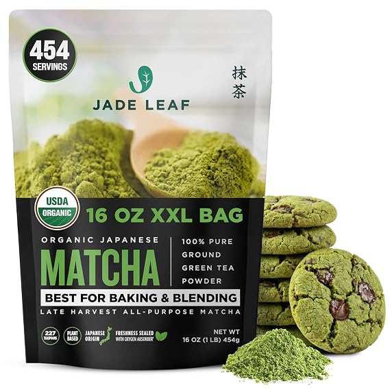 Jade Leaf Matcha Organic Ingredient Grade Matcha Powder - Japanese Green Tea for Baking, Smoothies, Lattes, and Skin Care, 454g / 16 Ounce Bulk Pouch (Pack of 1)
