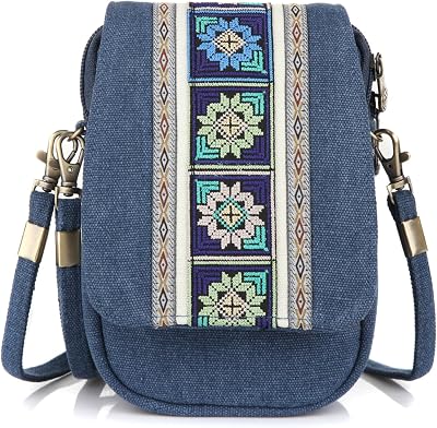 Goodhan Embroidery Canvas Crossbody Bag Cell phone Pouch Coin Purse for Women