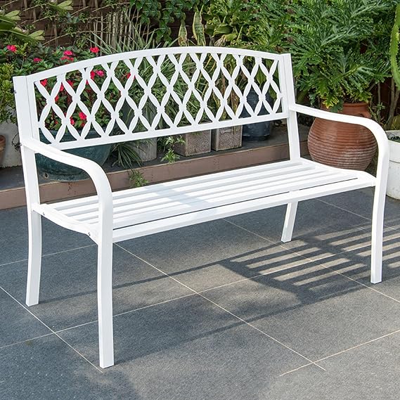 Outdoor Bench Weatherproof,Garden Benches Seat Chair,Heavy-Duty Metal Loveseat,Outdoor Seating,Outdoor Furniture Suitable for Parks, Shopping Malls, Streets and Communities(White)