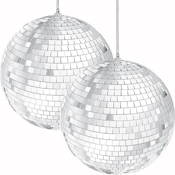 2-Pack Mirror Disco Balls 3" Inch Silver Hanging Ball with Attached String for Hanging, Reflects Light, Party Favor (Pack of 2)