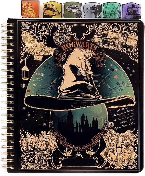 ConQuest Harry Potter Sorting Hat Tabbed Journal | 6 Unique Dividers, Durable Plastic Cover, 144 Ruled Pages, Premium 100gsm Cream Paper, Officially Licensed
