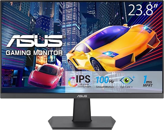 ASUS Eye Care VA24EHF - 24" Full HD Display - Frameless, Flicker-Free Blue Light Filter, Adaptive Sync - 1ms MPRT, 100Hz, 16:9 IPS Panel, 1920 x 1080 - HDMI, Black