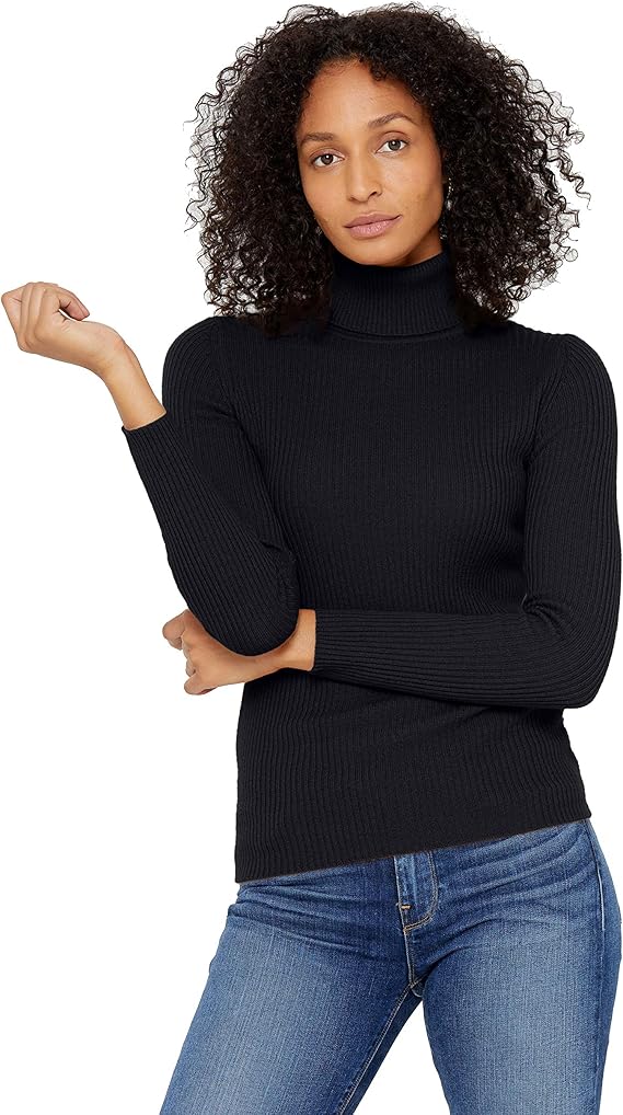 State Cashmere Women's 100% Pure Cashmere Long Sleeve Pullover Ribbed Turtleneck Sweater Black M