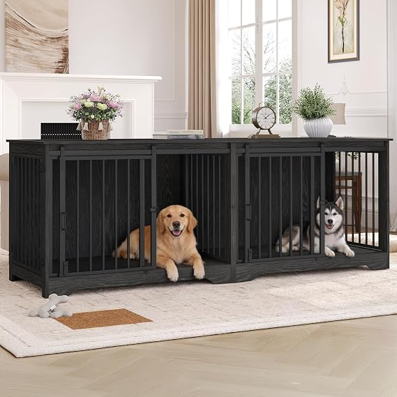 Hzuaneri 77.6" Double Dog Crate Furniture, Dog Crates for 2 Dogs