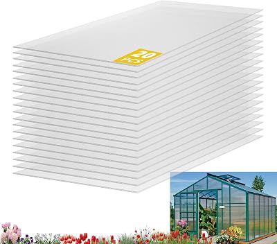 20 Pack Polycarbonate Greenhouse Panels, 2x4 Twinwall Clear UV Protected Sheets for Greenhouse Roofing, Waterproof Durable Outdoor Plant Stand Cover