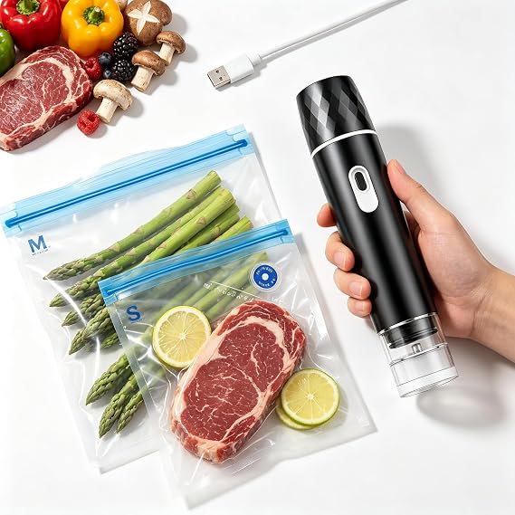 Compact Vacuum Sealer, Powerful Handheld Vacuum Sealer Machine, Rechargeable with Visible Detachable Tank, Includes Reusable BPA Free Vacuum Bag for Meal Prep,Travel & Food Storage,Gifts for Mom,Wife