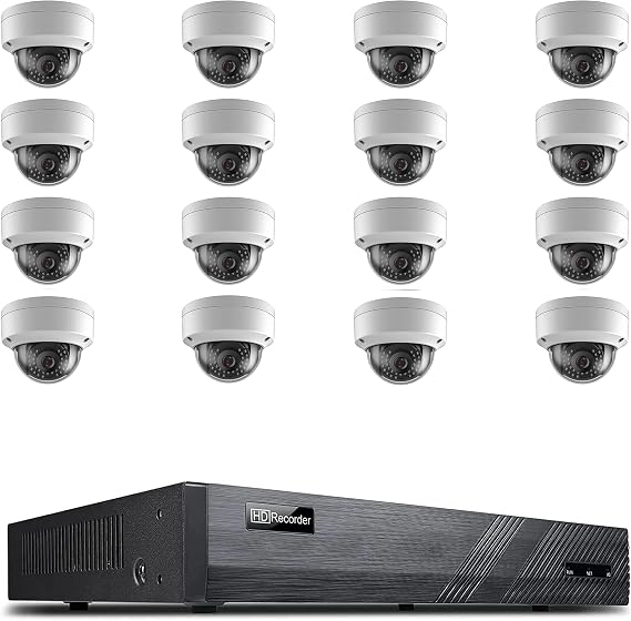 NDAA Compliant 16CH PoE Security Camera System, 16 Channel 4K H.265 NVR with 12 pcs 6MP Wired IP PoE Dome Cameras IP Cameras for Indoor and Outdoor, 4TB Hard Drive Storage