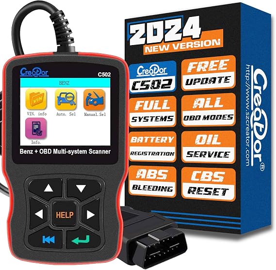 Creator C502 OBD2 Diagnostic Scanner for Mercedes-Benz Check Engine Light EPB ABS SRS Multi-System Diagnostic Tool Code Reader OBD-II Communication Modes 1-10