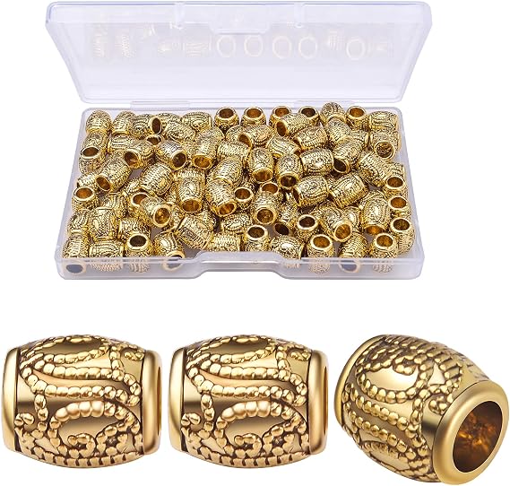 Metal Spacer Beads, 100pcs Large Hole Column Tube Beads Loose Rondelle Alloy Tibetan Beads Charm Craft Supplies with 1pcs Plastic Box for Jewelry Making, Antique Gold, 8 X 9mm