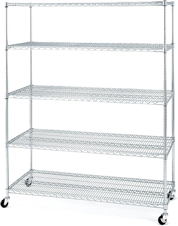 Seville Classics UltraDurable Commercial-Grade 5-Tier NSF-Certified Wire Shelving with Wheels, 60" W x 24" D - Plated Steel