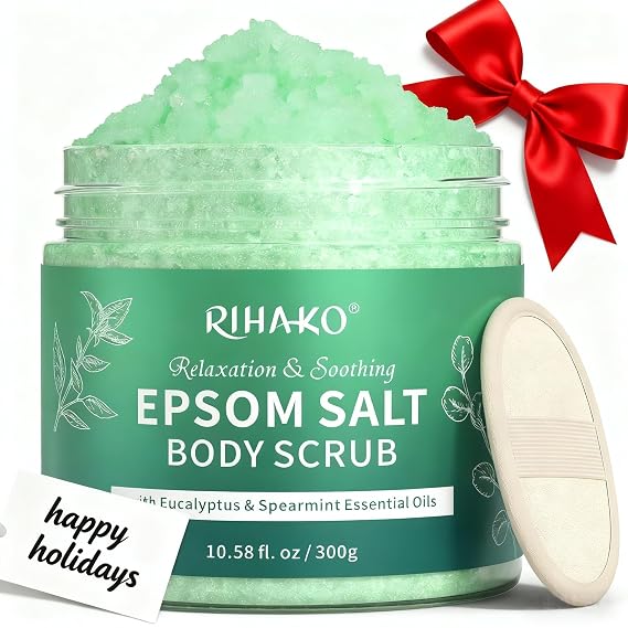 Eucalyptus Epsom Salt Body Scrub,Exfoliating detox body scrub,Relax & Relief with Eucalyptus & Spearmint Essential Oils, Deeply Nourishes for Smooth, Radiant SkinValentines Day Gift for HerHim