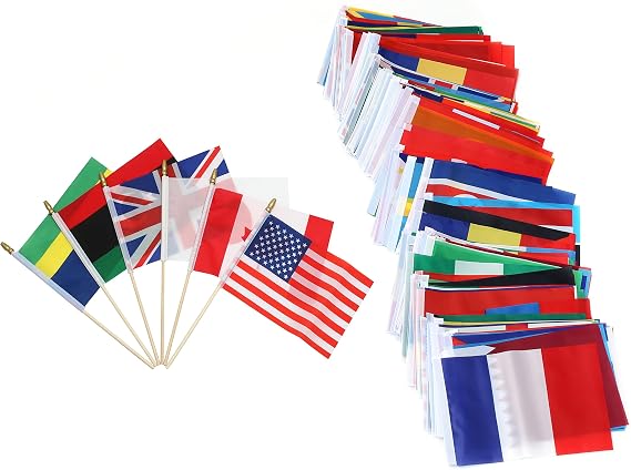 200 Countries Flags,Country Stick Sports Flags Small Wood Hand Held Round Top on Stick,Suitable For All Kinds Of Sports Events, World Cup, Games