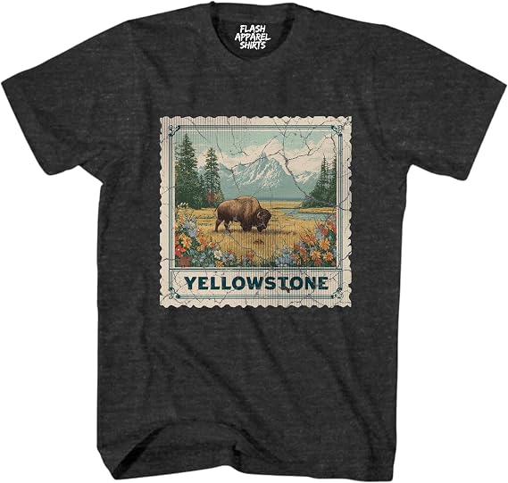 Yellowstone National Park Wyoming Souvenir Shirt Stamp Unisex T-Shirt USA Camping Hiking T-Shirt Outdoor Wildlife Nature Tee
