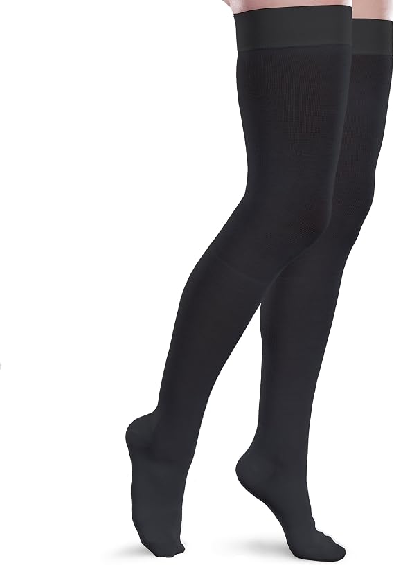 Therafirm Core-Spun 20-30mmHg Moderate Graduated Compression Support Thigh High Socks (Black, XL Long)