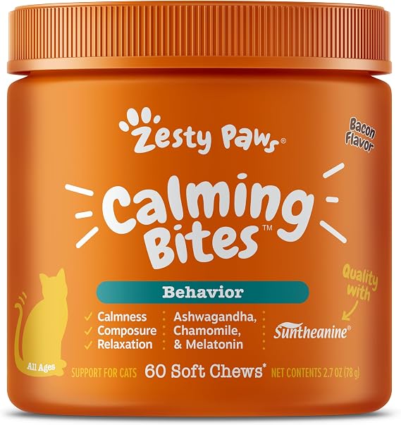 Zesty Paws Cat Calming Bites - Ashwagandha, Bacon, 60 Ct