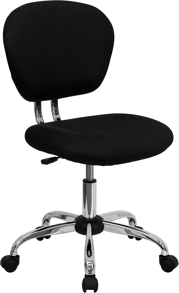 Flash Furniture Beverly Mid-Back Swivel Mesh Office Chair with Padded Seat, Height-Adjustable Ergonomic Padded Office Desk Chair, Black/Chrome
