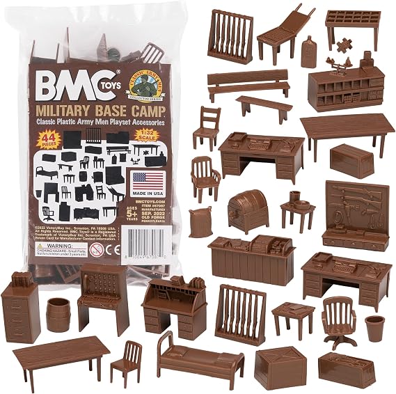BMC Classic Marx Military Base Camp - 44pc Plastic Army Men Playset Accessories