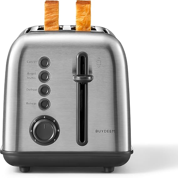 BUYDEEM DT620 2-Slice Toaster, 7 Shade Settings, 1.5" Wide Slots, Silver