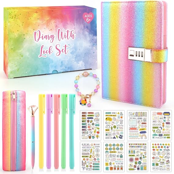 Diary with Lock Girls Diary Girls Children Easter School Birthday Gifts for Girls 8 9 10 11 12 13 14 15 Years Secret Diaries with Code School Notebook Diary Journal