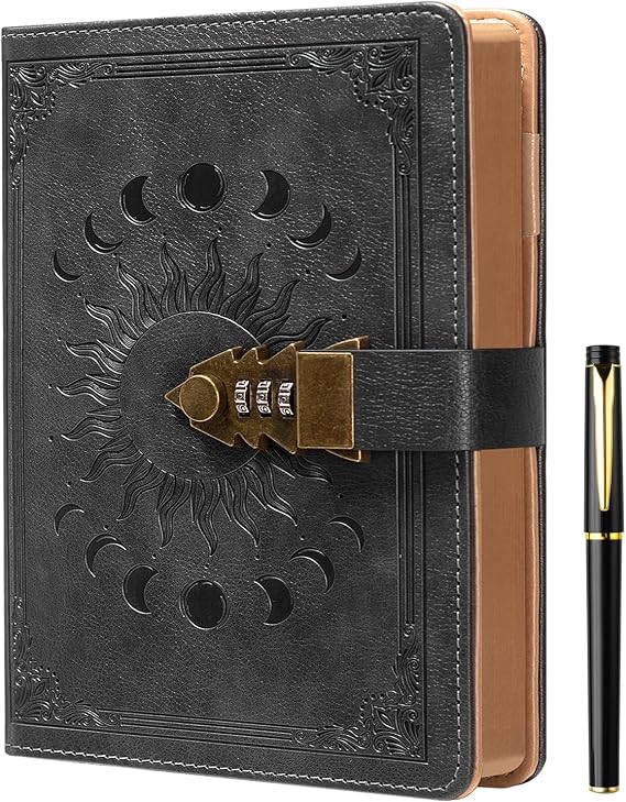 ZXHQ Lock Diary with Pen, A5 Ruled 240 Pages PU Leather Journal with Lock, Refillable Hardcover journals for Writing Personal Planner Organizer for Men and Women, Size A5(8.5 × 5.9 Inch) Dark Grey