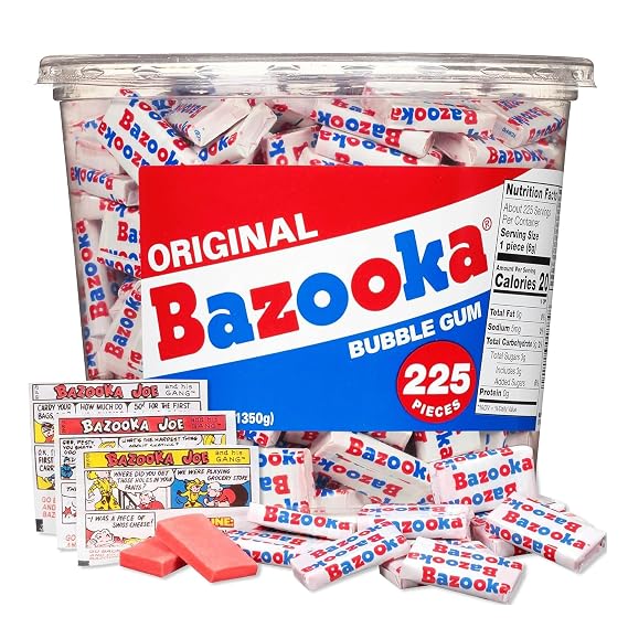 Bazooka Bubble Gum Bulk, 225 Count Tub of Chewing Gum