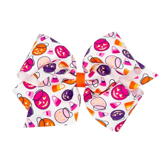 Wee Ones Girls' Halloween Themed Fall Color Hair Bows and Hair Accessories, Clips, Hairbands, and More, King, Pink Candy and Candy Corn